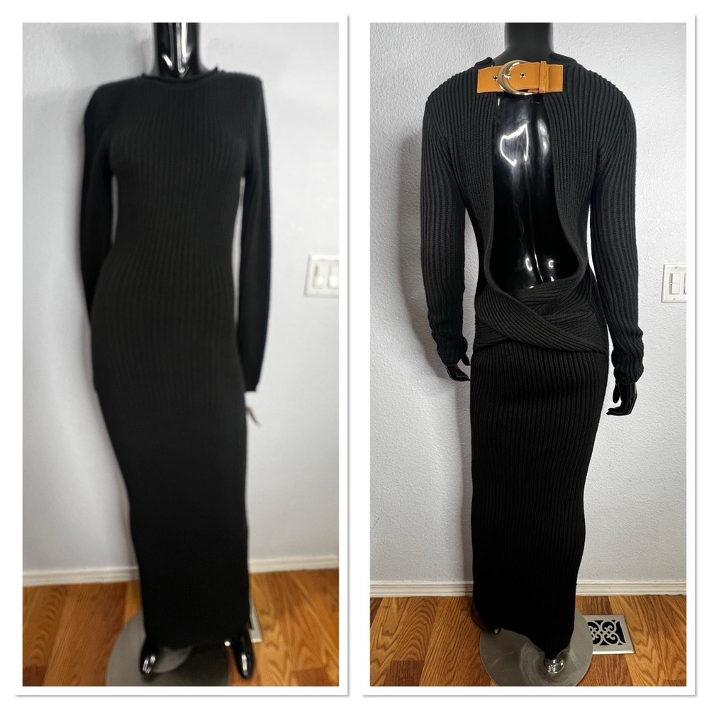 JLUXLABEL Black Long Sleeve Ribbed Open Back Maxi Dress - Picture 2 of 10